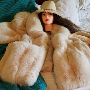 Custom made EVANS shaved beaver and white fox coat